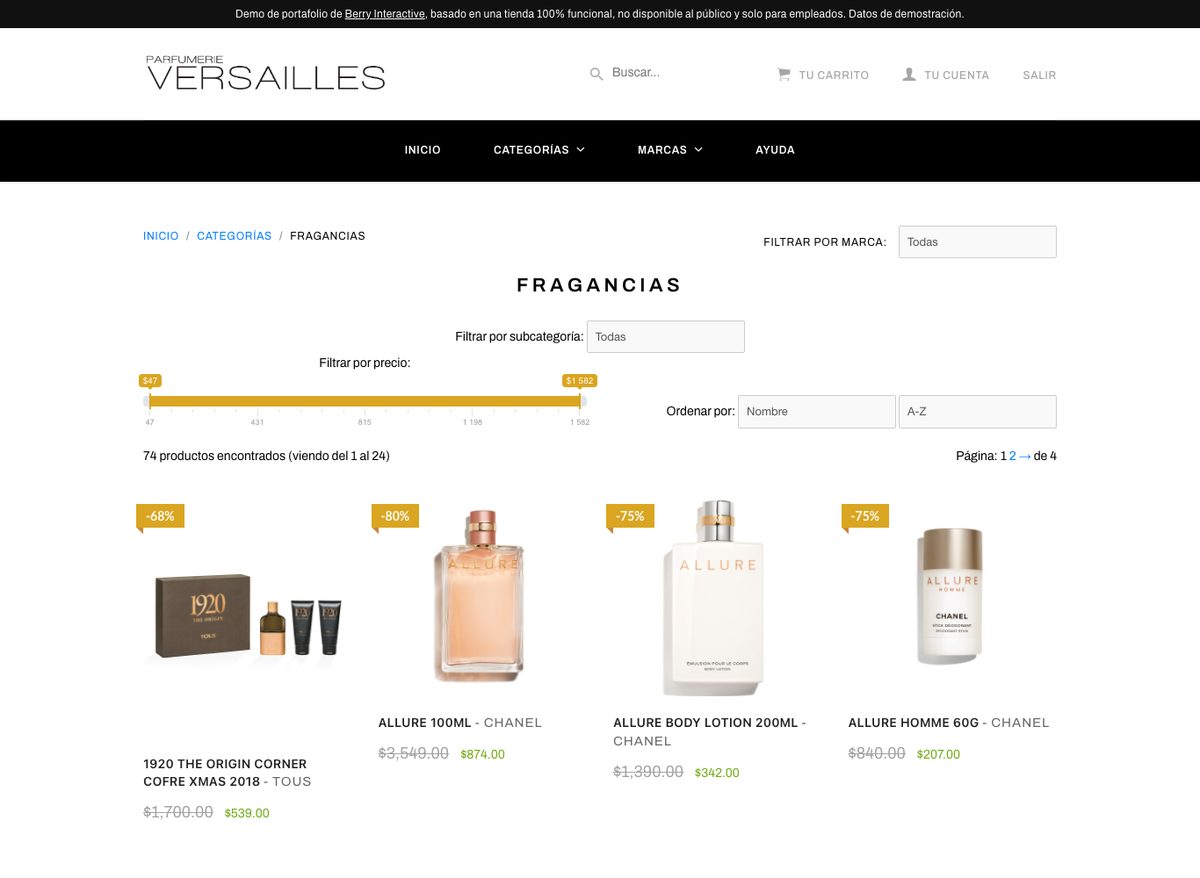 Categoría Fragancias con filtros