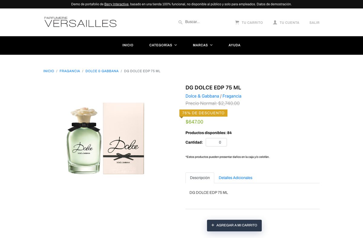 Ficha de producto en la tienda de empleados